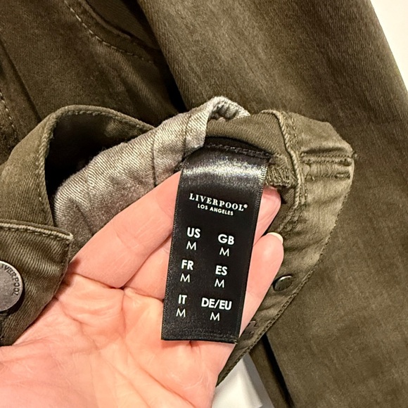 Liverpool Olive Green Night Button Front Trucker Denim Jacket Stretch Medium - Picture 7 of 9